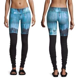 Alo Yoga Goddess Aqua Blue Ribbed High Waist Ruched Two Tone Legging